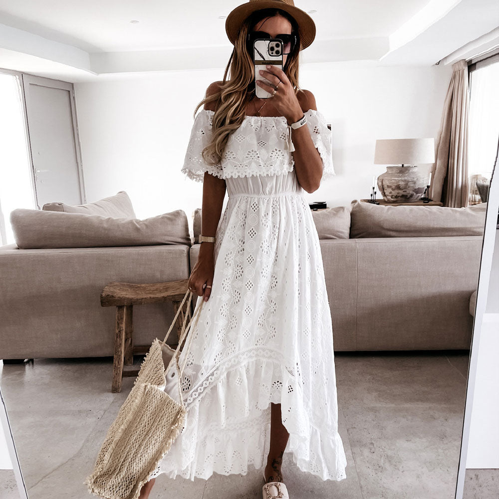 Asymmetrical Lace Short Sleeve Dress