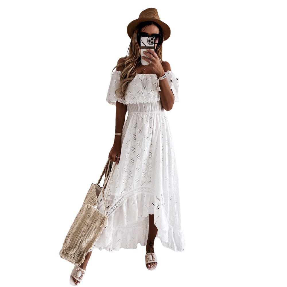 Asymmetrical Lace Short Sleeve Dress