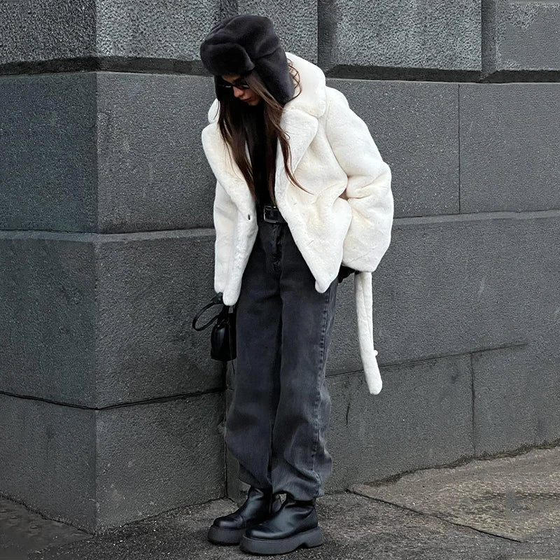 Fluffy Belted Plush Coat